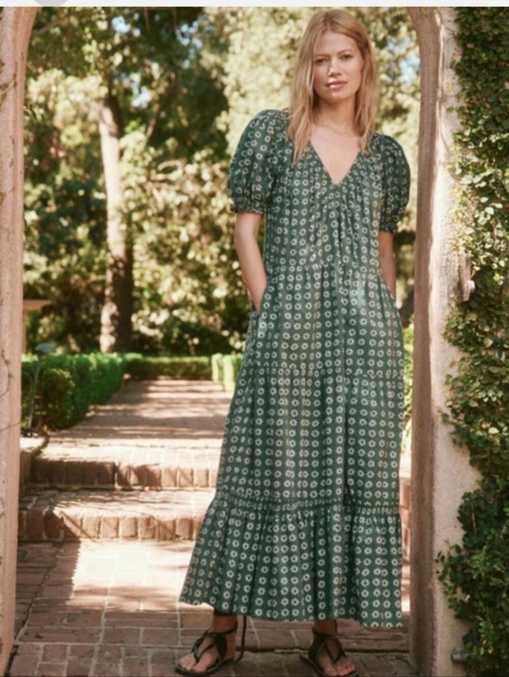 THE GREAT Dakota Dress Palm Leaf Bandana Floral Cotton Maxi Pockets